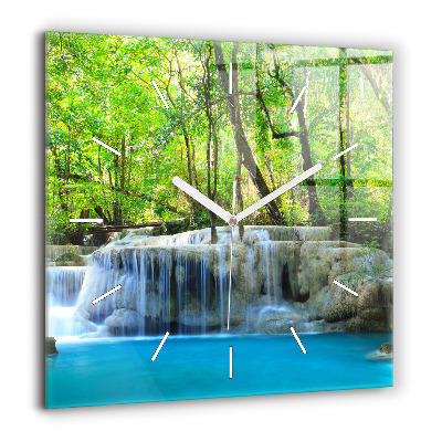 Pendule carrée en verre 60x60 cm Chute d'eau dans la forêt