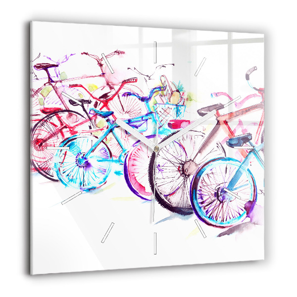 Pendule carrée en verre 60x60 cm Vélos de ville colorés