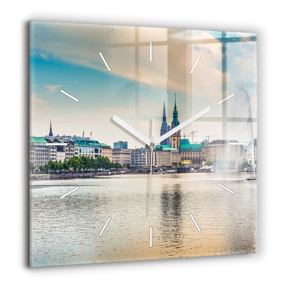 Pendule carrée en verre 60x60 cm Binnenalster à Hambourg