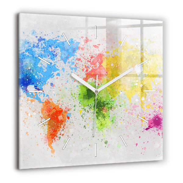 Horloge carrée en verre 60x60 cm Carte du monde sur papier