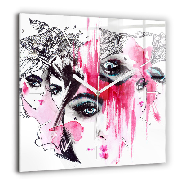 Pendule carrée en verre 60x60 cm Abstraction aux multiples visages