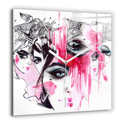 Pendule carrée en verre 60x60 cm Abstraction aux multiples visages