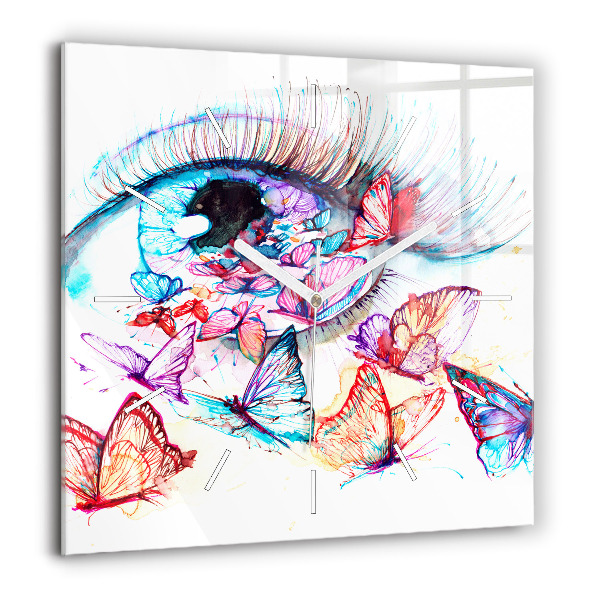 Horloge murale carrée 60x60 cm Oeil de papillon coloré