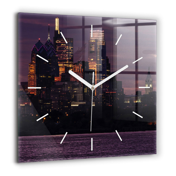 Horloge murale carrée 60x60 cm Ligne d'horizon de Philadelphie