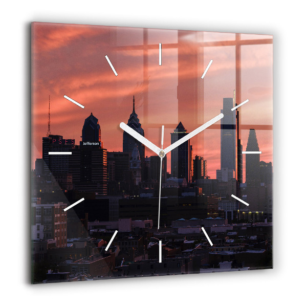 Horloge murale carrée 60x60 cm Panorama de Philadelphie