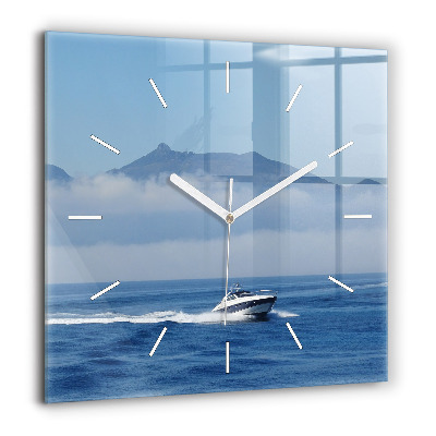 Horloge carrée en verre 60x60 cm Bateau flottant sur l'océan