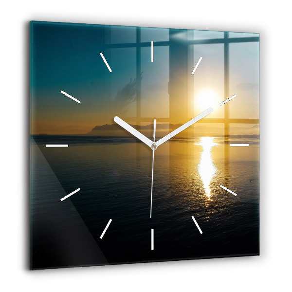 Horloge carrée en verre 60x60 cm Paysage de lever de soleil