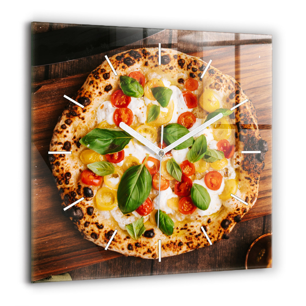 Pendule carrée en verre 60x60 cm Pizza italienne