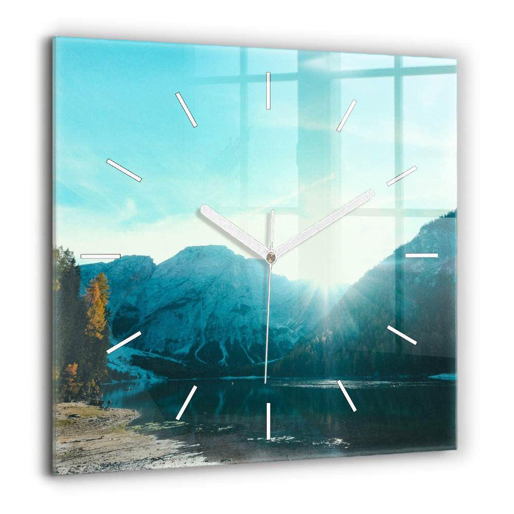 Horloge carrée en verre 60x60 cm Montagne et rivière en Pologne