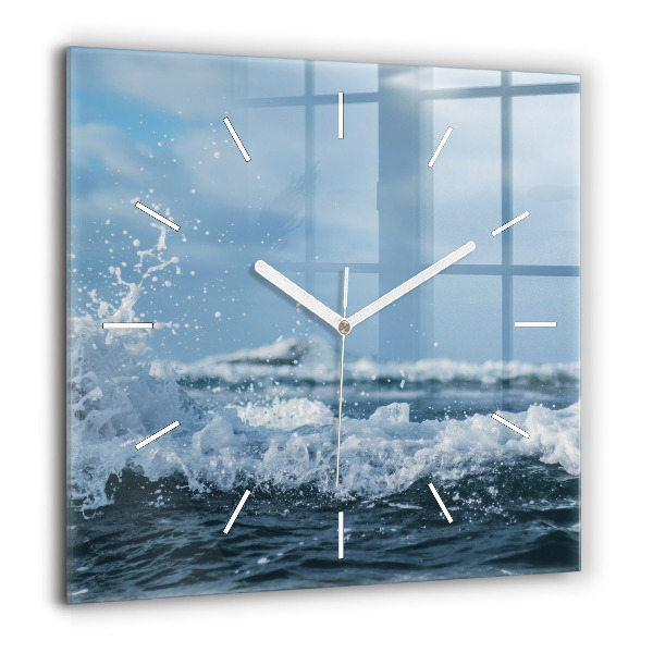 Horloge carrée en verre 60x60 cm Photographie de vagues