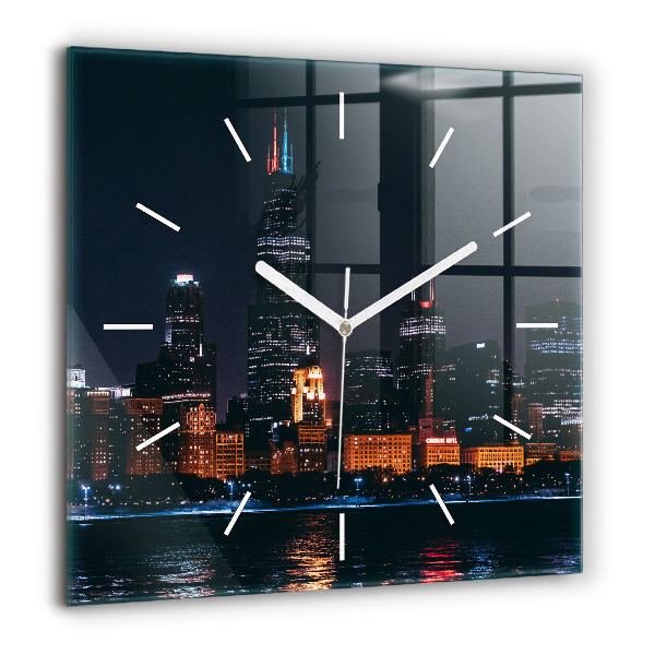 Horloge carrée en verre 60x60 cm Paysage urbain de Chicago