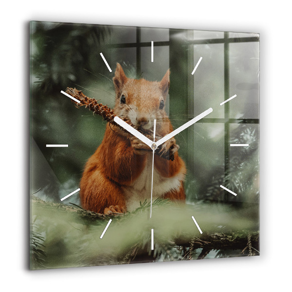 Horloge carrée en verre 60x60 cm Écureuil et animaux sauvages