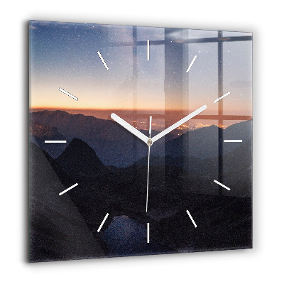 Horloge carrée en verre 60x60 cm Montagnes au coucher du soleil