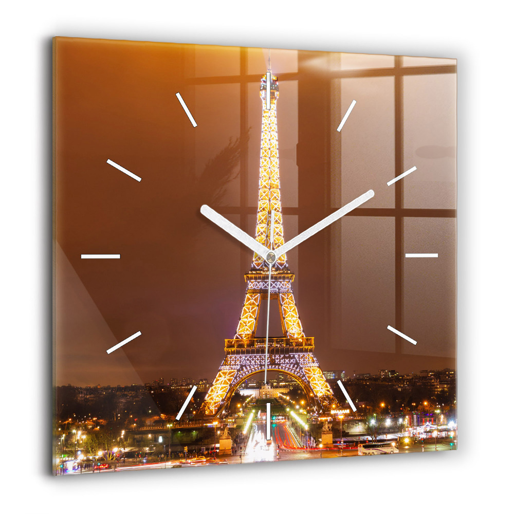 Horloge carrée en verre 60x60 cm Tour Eiffel illuminée