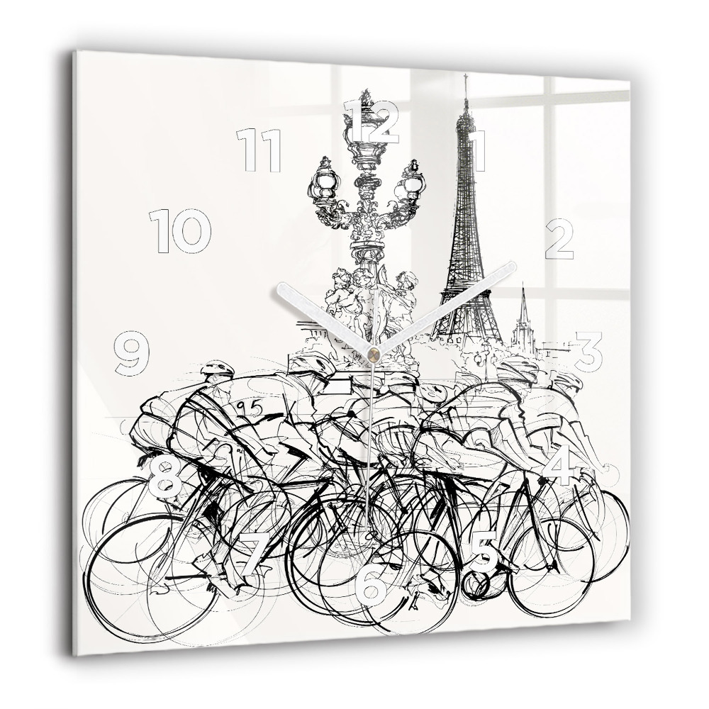 Pendule carrée en verre 60x60 cm Dessin d'une course cycliste