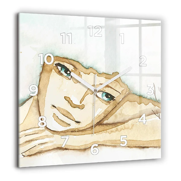 Horloge murale carrée 60x60 cm Portrait de femme