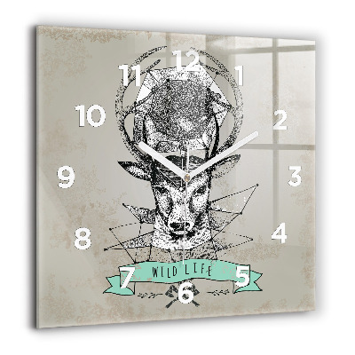 Horloge murale carrée 60x60 cm Tête de cerf