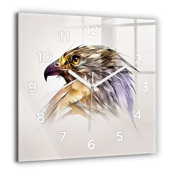 Horloge carrée en verre 60x60 cm Oiseau de proie