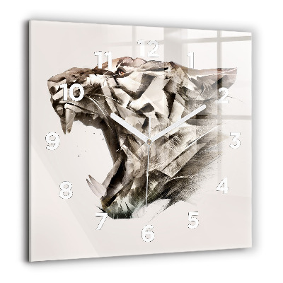Pendule carrée en verre 60x60 cm Portrait peint d'un tigre