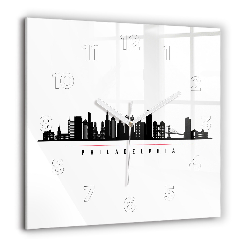 Horloge carrée en verre 60x60 cm Illustration Philadelphie