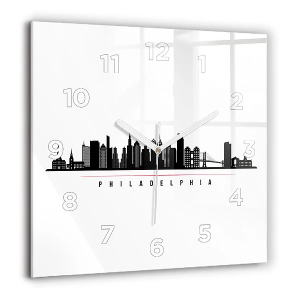 Horloge carrée en verre 60x60 cm Illustration Philadelphie
