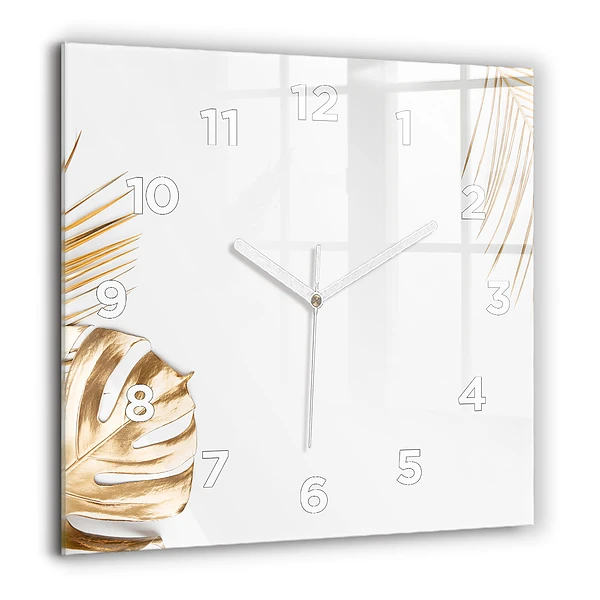 Horloge carrée en verre 60x60 cm Feuilles tropicales