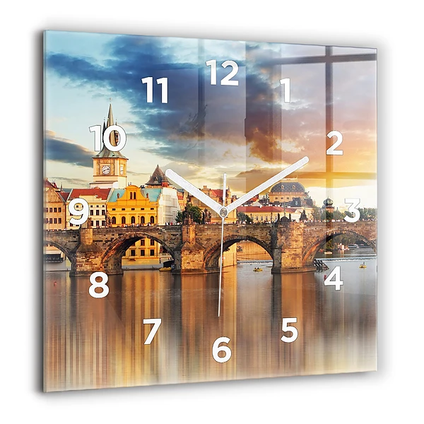 Horloge carrée en verre 60x60 cm Panorama sur une rivière