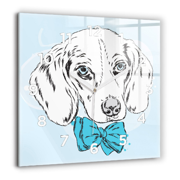Pendule carrée en verre 60x60 cm Chien chiot