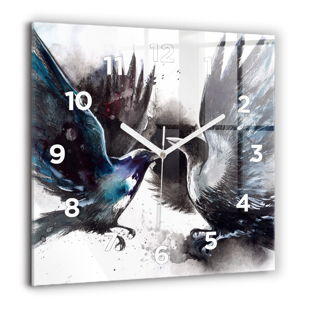 Pendule carrée en verre 60x60 cm Oiseaux peints