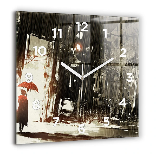 Pendule carrée en verre 60x60 cm Femme dans la nuit pluvieuse