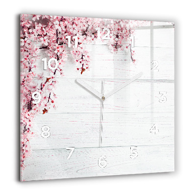 Horloge carrée en verre 60x60 cm Fleurs de printemps