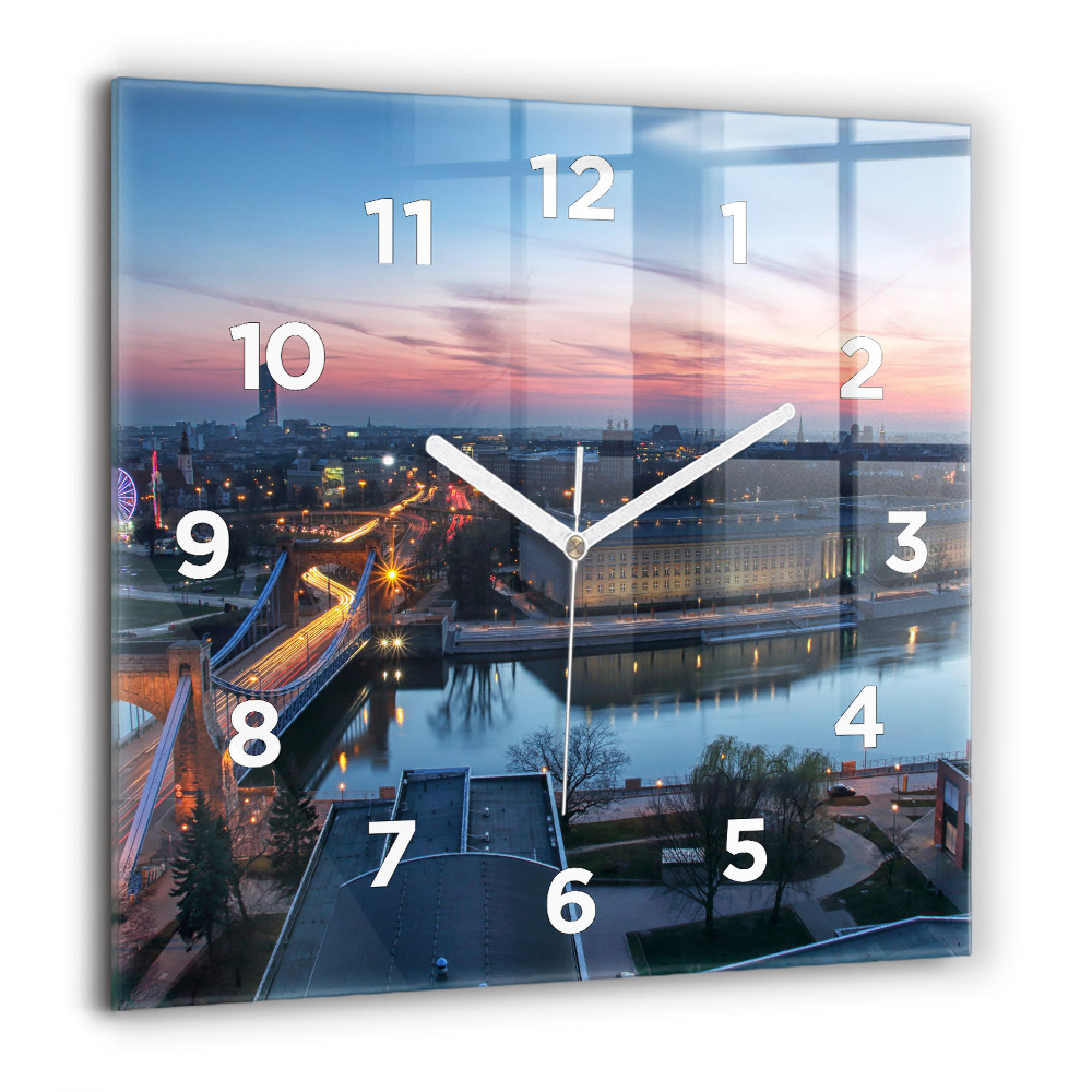 Horloge carrée en verre 60x60 cm Wrocław vue d'un drone