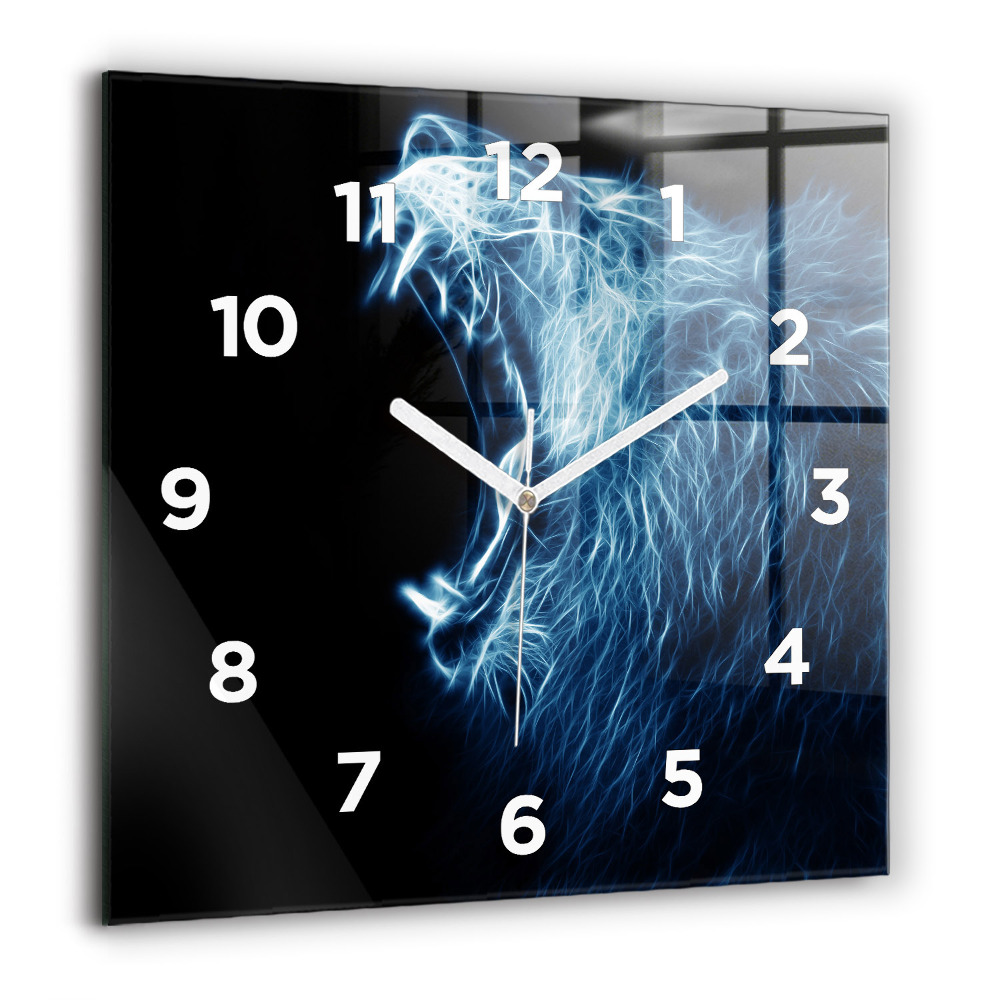 Horloge carrée en verre 60x60 cm Lion sauvage