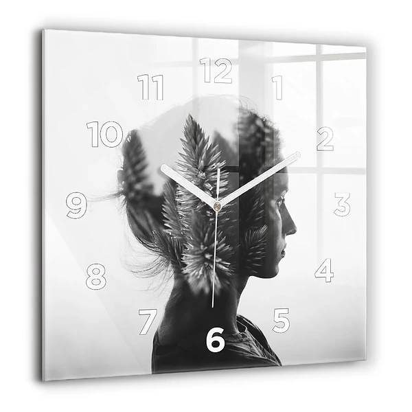 Pendule carrée en verre 60x60 cm Portrait d'une femme