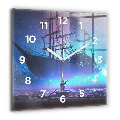 Horloge carrée en verre 60x60 cm Voilier fantaisie