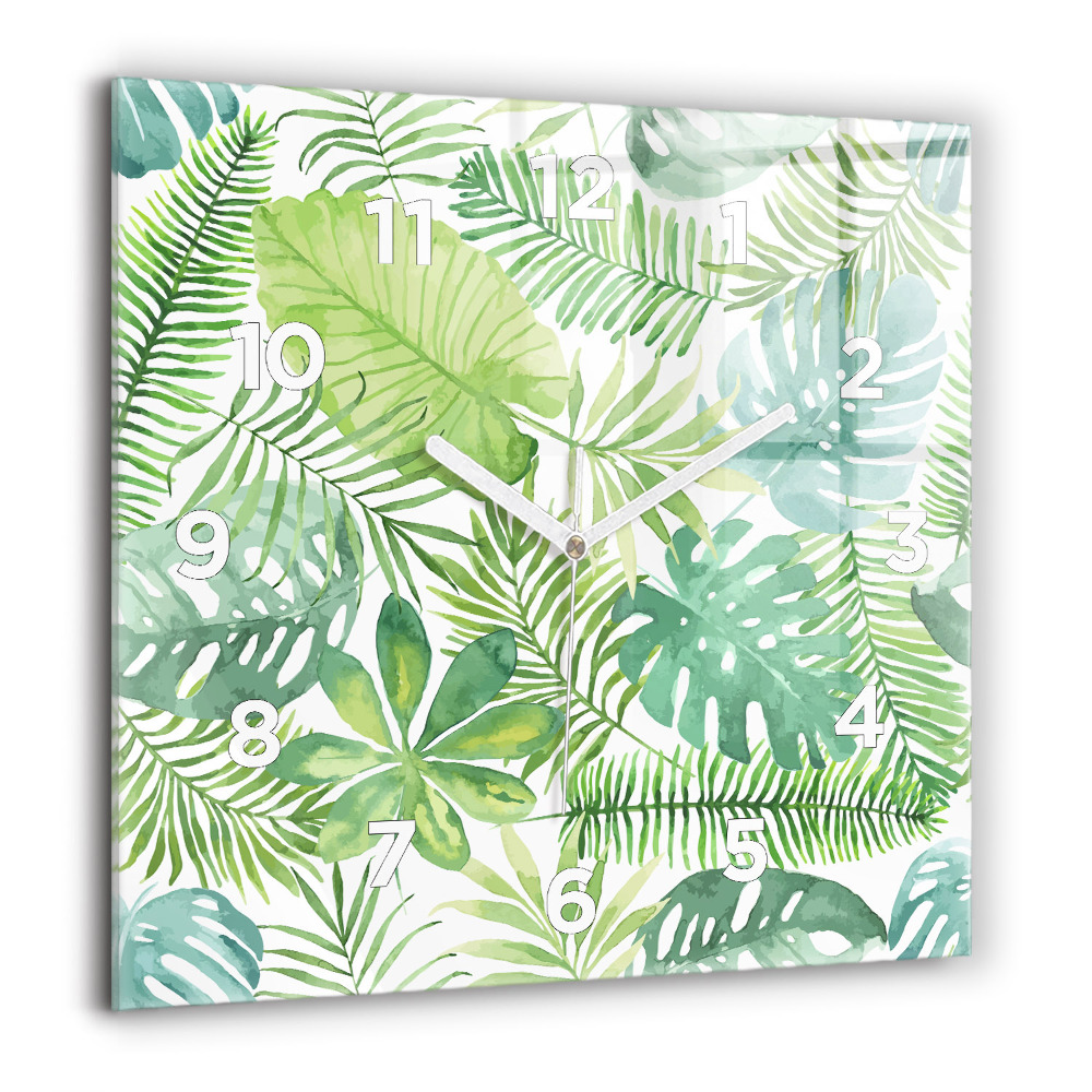 Horloge carrée en verre 60x60 cm Feuilles vertes