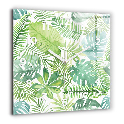 Horloge carrée en verre 60x60 cm Feuilles vertes