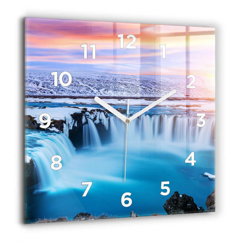 Horloge carrée en verre 60x60 cm Chute d'eau Godafoss Islande