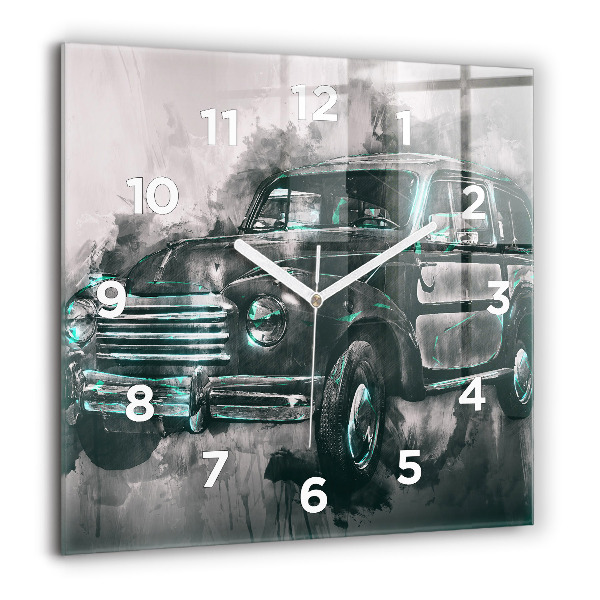 Horloge carrée en verre 60x60 cm Voiture ancienne