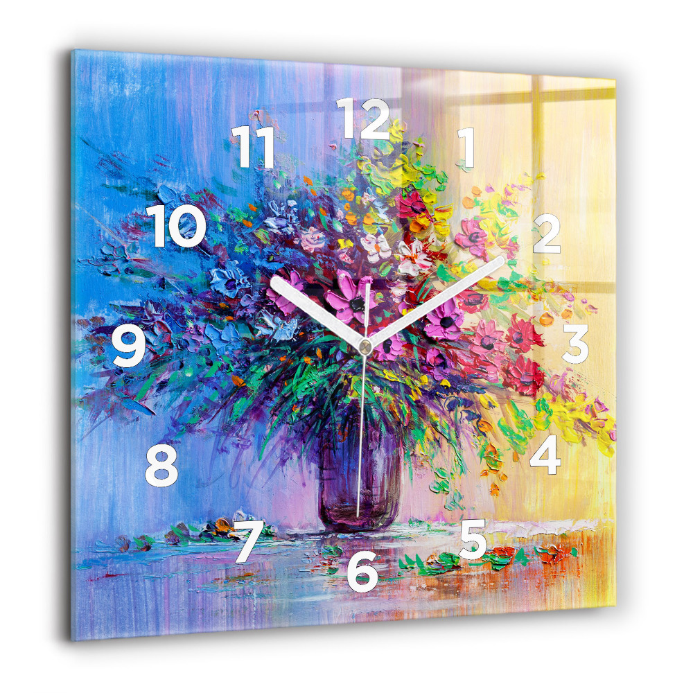 Pendule carrée en verre 60x60 cm Fleurs dans un vase