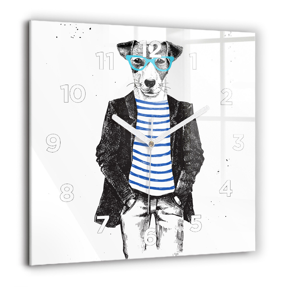 Horloge carrée en verre 60x60 cm Chien dans un corps humain