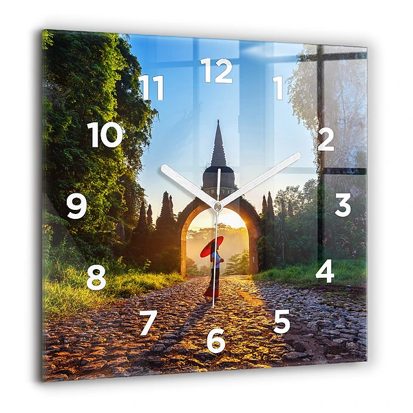 Horloge carrée en verre 60x60 cm Parc de Surat Thani en Thaïlande
