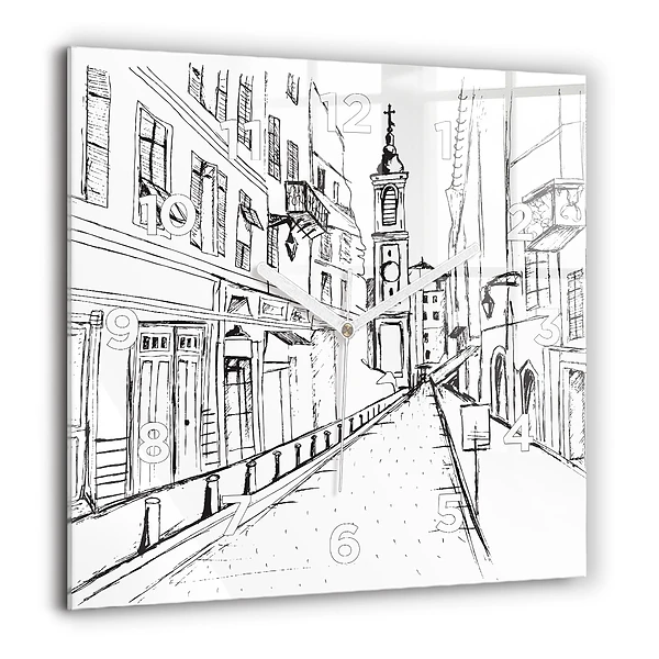Horloge murale carrée 60x60 cm Dessin de ville Provence