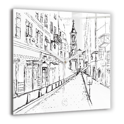 Horloge murale carrée 60x60 cm Dessin de ville Provence