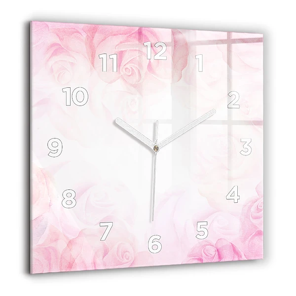 Horloge carrée en verre 60x60 cm Roses abstraites