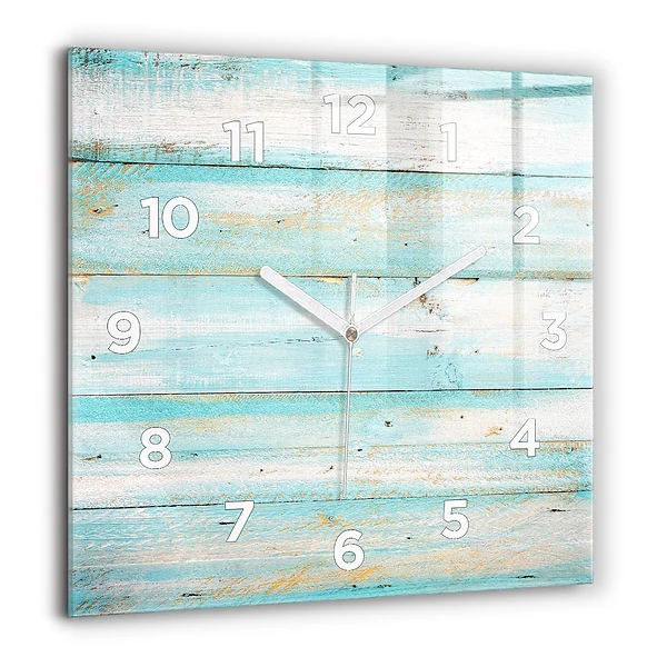 Pendule carrée en verre 60x60 cm Planches bleues