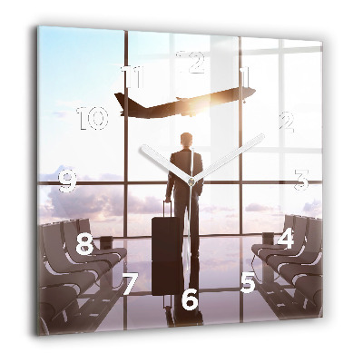 Horloge murale carrée 60x60 cm Homme à l'aéroport