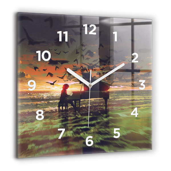 Horloge carrée en verre 60x60 cm Concert sur la plage