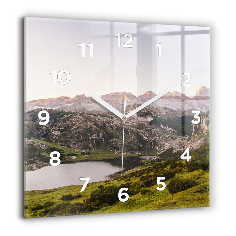 Pendule carrée en verre 60x60 cm Lac et montagnes des Pyrénées