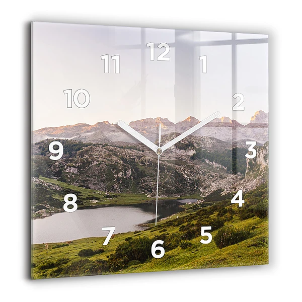 Pendule carrée en verre 60x60 cm Lac et montagnes des Pyrénées